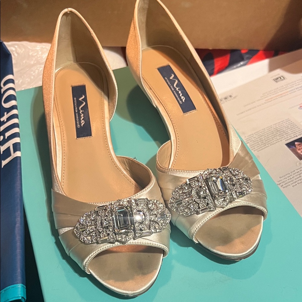 Nina Women's Elegant Silver Peep-Toe Heels